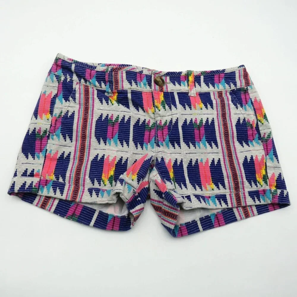 American Eagle Shorts Womens Size 0 Stretch Midi Shorts Aztec Print Short Booty